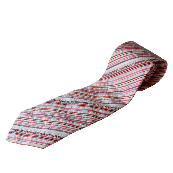 VTG VERSACE Barocco Medusa Greek Key Striped Tie Old Money Luxury Wedding Career - Picture 1 of 16